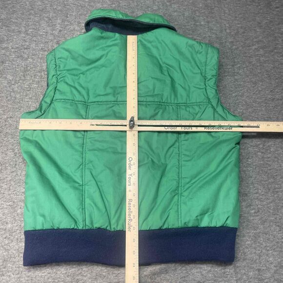 Vintage Beconita Vest M Green Navy Puffer Sleeveless Front Zipper Snap Buttons - Picture 6 of 8